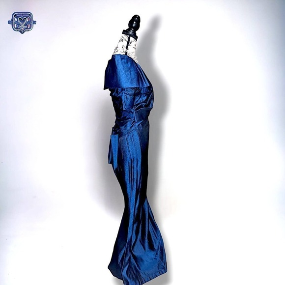 Vintage Alfred Angelo Iridescent Blue Off The Shoulder Evening Gown, 9/10 - Picture 3 of 11
